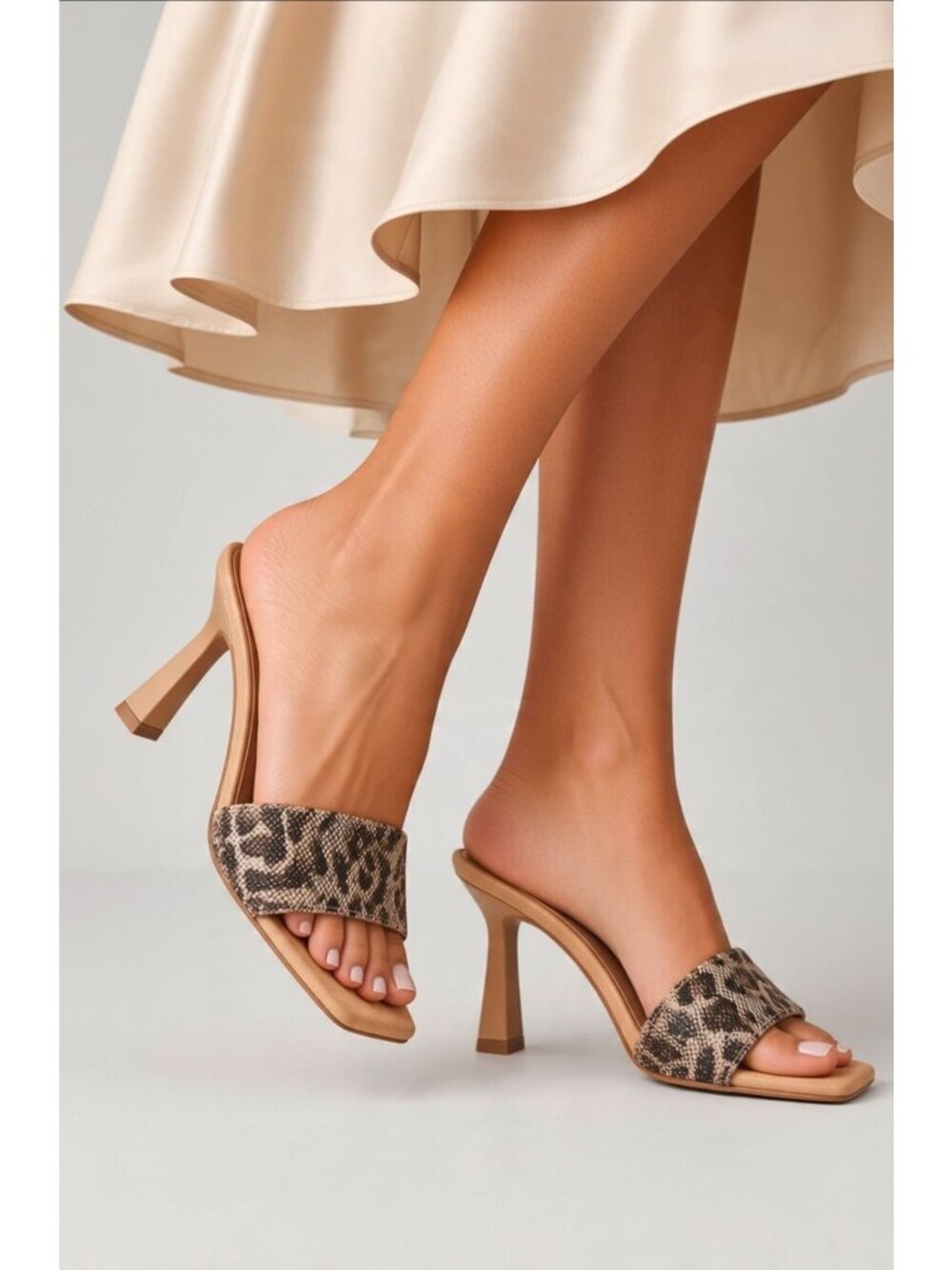 Cape Robbin Leopard Print Square Toe Heeled Sandals Slip-On Mules